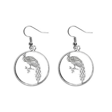 Imagem de Pinta-pássaro de pavão colorido brinco pendente prata joia feminina