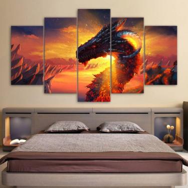 Imagem de Quadro Decorativos Dragão com 5 peças 130x65 4