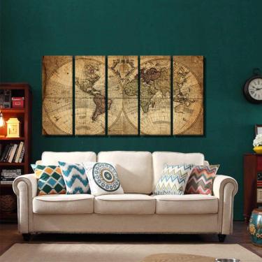 Imagem de Quadro Decorativo Mapa Mundi Retro 140x65 em tecido 