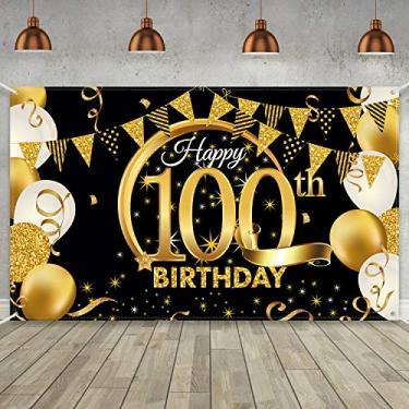 Imagem de Pôster de sinal de ouro preto com tecido extra grande para decoração de festa de aniversário banner de fundo de cabine de fotos de aniversário, suprimentos para festa de aniversário, 100 x 100 polegadas