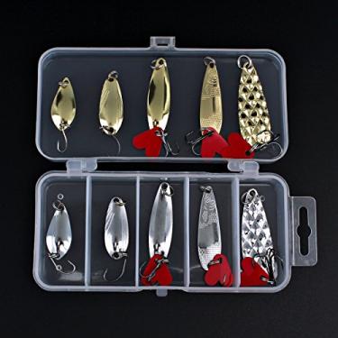 Imagem de OriGlam Kit de 10 iscas de colheres de metal com caixa de anzol, iscas de pesca duras, iscas de lantejoulas para truta, panfish, robalo