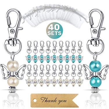 Imagem de Movine 20 peças de chaveiros Angel Favor Plus Organza Bags Plus Thank You Kraft Tags, presentes de devolução de convidados para chá de bebê, chá de panela, pingente de casamento, lembranças de festa (cor mágica), Mix 40pcs