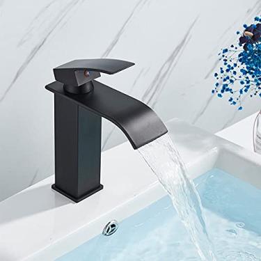 Imagem de Waterfall Black Bacia Mais Alta Lavatório Armário de Banheiro Torneira de Banheiro Tinta Preta Torneira de Furo Único, Preto, Curto A, China