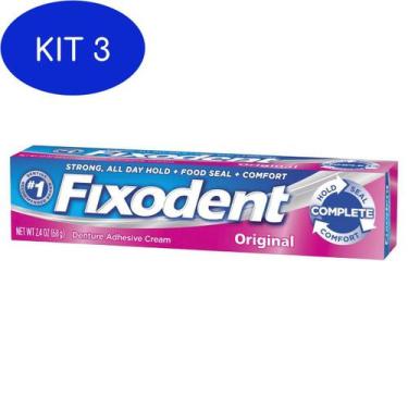 Imagem de Kit 3 Fixodent 68G - Creme Adesivo Para Prótese Dentária - Fixodent -