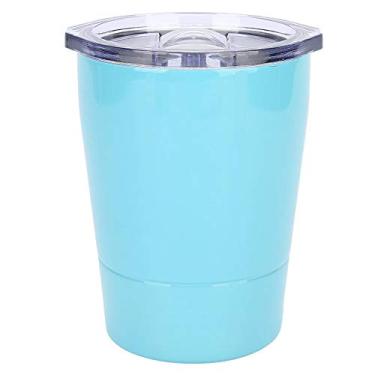 Imagem de Caneca de café de 236 ml de aço inoxidável de parede dupla com tampa transparente à prova de vazamento xícara de chá copo de cerveja caneca de água portátil para casa viagens acampamento escritório (azul claro)
