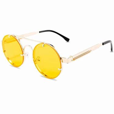 Imagem de Óculos de sol redondos steampunk masculino fashion designer vintage óculos de sol sem aro para mulheres lentes de sol, amarelo, z