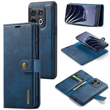 Imagem de ZiEuooo Capa de telefone tipo carteira de couro tipo divisão magnética 2 em 1 para OnePlus 10 9 8 Pro T R ACE Nord 2 N200 N20 5G Shell, suporte de cartão criativo capa traseira (azul, 9 Pro)
