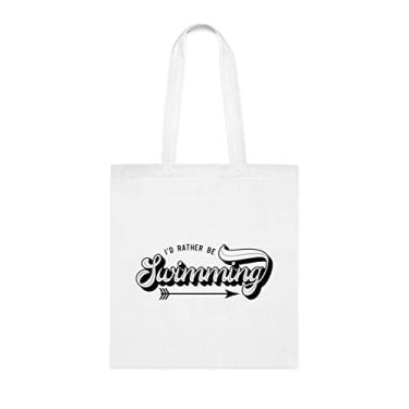 Imagem de Rather Be Swimming Sacola, presente de natação engraçado, bolsa de ombro de natação, bolsas reutilizáveis, cesta de aniversário de Natal, Branco