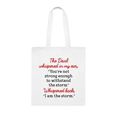 Imagem de Sacola The Devil Whisperer in my ear, presente divertido, bolsa de ombro, bolsas reutilizáveis, ideia de presente de cesta de Natal de aniversário, Branco