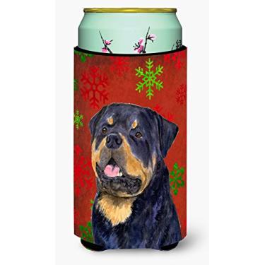 Imagem de Caroline's Treasures SS4731TBC Rottweiler vermelho e verde flocos de neve natalinos altos meninos bebida isolante de bebida abraçadeira, menino alto, multicolorido
