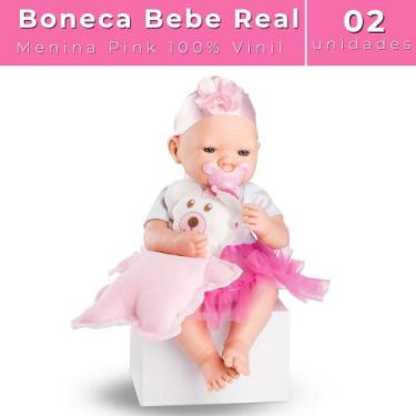 Imagem de Kit 2 Boneca Bebezinho Real Newborn  34cm Menina Roma Brinquedo - Roma