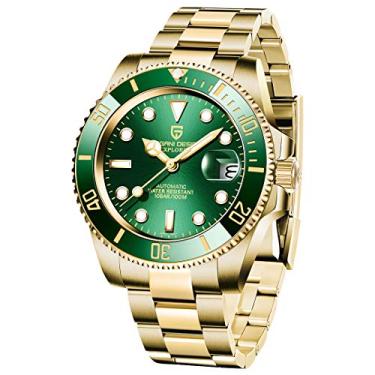 Imagem de Relógio com design pagani japonês à prova d'água, bisel de cerâmica, pulseira de aço inoxidável, relógio masculino moderno dourado 40 mm, Golden Green