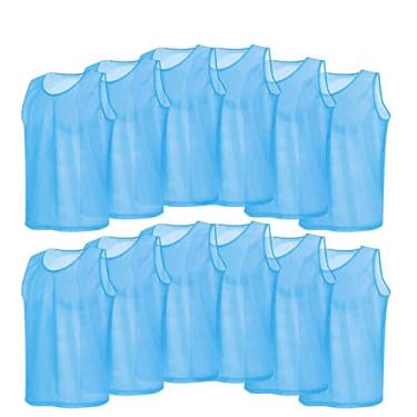 Imagem de Malha Scrimmage Coletes de Treinamento Respirável Futebol Jerseys 12 PCS Adultos Camisas de Futebol Jersey Prática Esportes Pinnies Secagem Rápida, Azul, Tamanho Grande