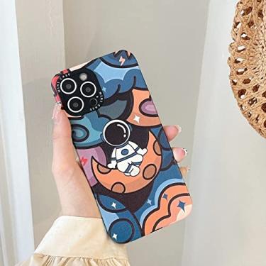 Imagem de Capa de telefone astronauta lua capa de telefone de couro personalidade graffiti moda menina para iphone11 12 13pro max xs xr, bege, para iphone xs max