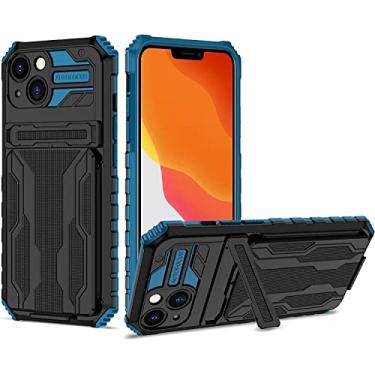 Imagem de MAALYA Capa para iPhone 14 Plus, capa carteira à prova de choque de grau militar com suporte e suporte para cartão capa protetora de camada dupla TPU capa protetora de telefone 6,7 polegadas (cor: azul)