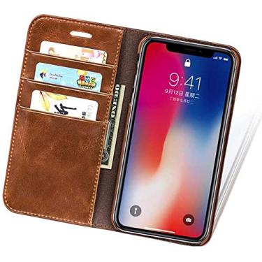Imagem de KOSSMA Capa carteira flip para Apple iPhone 13 (2021) 6,1 polegadas, capa protetora fólio de couro genuíno [Suporte] [Slots para cartões] (Cor: CAF )