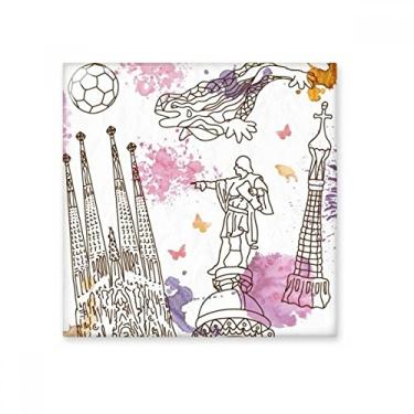 Imagem de Estátua de futebol da Catedral de Barcelona, Espanha, azulejo de cerâmica, decalque brilhante, pedra adornada de tijolos esmaltados