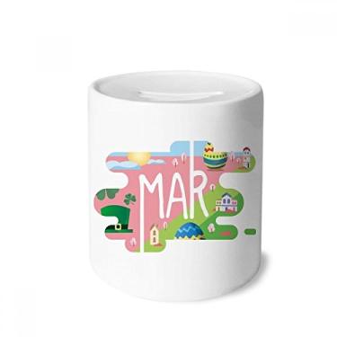 Imagem de DIYthinker Ilustração da temporada do mês de março, caixa de dinheiro caixa de cerâmica porta-moedas presente de cofrinho