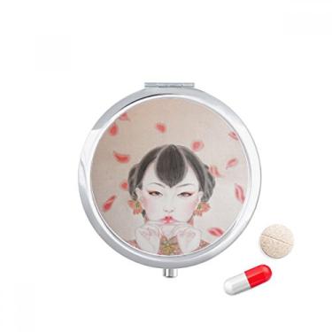 Imagem de Caixa de comprimidos de pintura de beleza tradicional chinesa vermelha, caixa de armazenamento de medicamentos, dispensador de recipiente