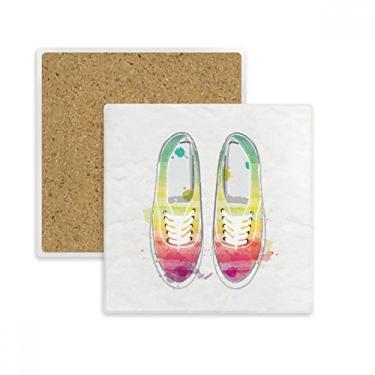 Imagem de Sapato de lona colorido pintado à mão, padrão quadrado, porta-copos, caneca, suporte de subplaca, pedra isolante