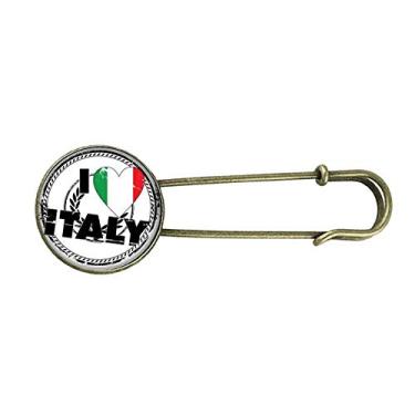 Imagem de I Love Italy Palavra Bandeira Love Heart Pattern Retrô Metal Broche Clipe Joia
