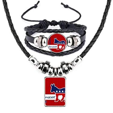 Imagem de Conjunto de joias de pulseira de couro democrata com emblema America Burro