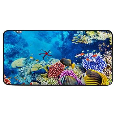 Imagem de Tapete de área de conforto maravilhoso subaquático coral tropical antiderrapante tapete de cozinha, tapete antifadiga para sala de jantar, lavanderia, escritório, corredor, 99 x 50 cm