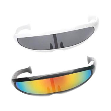Imagem de LoveinDIY Pacote com 2, óculos de sol futurista Cyclops Cyberpunk com lentes mono espelhadas prateadas
