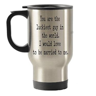 Imagem de Presente para namorado – Caneca de viagem com isolamento térmico You are the luckiest Guy in the World em aço inoxidável