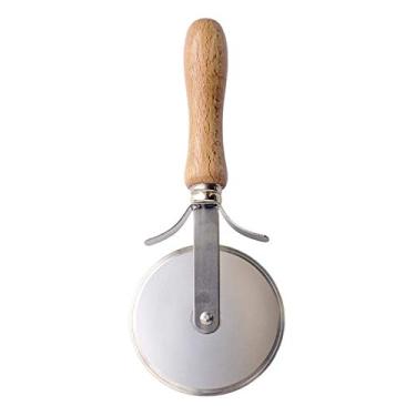 Imagem de Eppicotispai Cortador de pizza de aço inoxidável com cabo de madeira, 10 cm