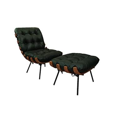 Imagem de Poltrona e Puff de Couro Costela - Green Bicolor - Mempra