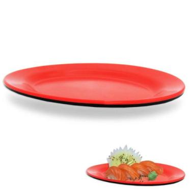 Imagem de Travessa Prato Oval 25 Cm Em Melamina Para Sushi Vermelho  Fuxing