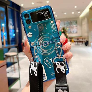 Imagem de Colar Cordão Blu Ray Capa para Celular com Câmera Para Samsung Galaxy Z Flip 3 4 Capa Rígida para PC Moda Alça de Ombro Transversal Fundas, Azul, Para Z Flip 3