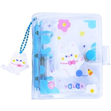 Imagem de SZHTSWU 20 Sheets 40 Pockets 3 Inch Mini Photo Album in Loose Leaf Refillable 3-Rings Transparent Photocard Binder Kpop Photocard Holder Book with Cute Pendant for Picture Cards Storage (Blue Cat)