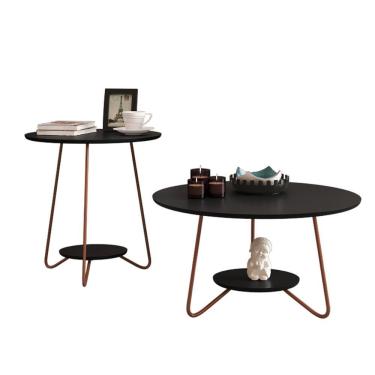 Imagem de Kit 2 Mesinhas Sala Centro e Apoio Decoração Recepção Modelo Industrial Conjunto Mesas Redondas Jogo Completo Liz - RPM Móveis
