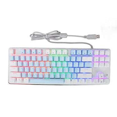 Imagem de Teclado Mecânico para Jogos Com Interruptor Azul, Luz de Fundo RGB, USB Com Fio, 87 Teclas, para Computador de Mesa para PC e Laptop, Desempenho para Jogos (Branco azulado)