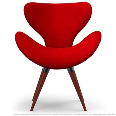Imagem de Poltrona Decorativa Cadeira Egg Vermelha Com Base Fixa De Madeira - Cl