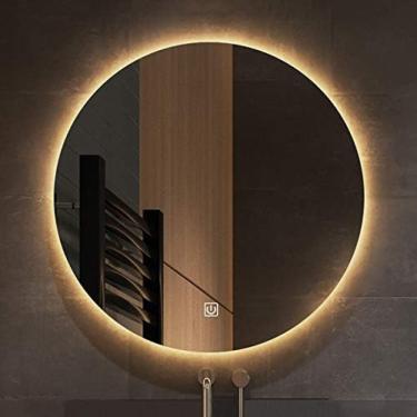 Imagem de Grande Espelho Redondo Para Banheiro Com Luzes LED, Espelho De Vaidade Retroiluminado Sem Moldura, Espelho Iluminado Montado Na Parede A++,3000k De Luz Quente,70 Cm (27,5 Pol.),Striking44