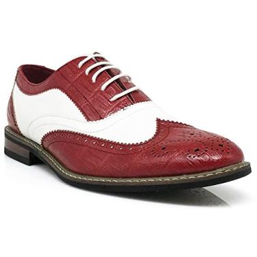 Imagem de Sapato masculino Oxfords Itália moderno design wingtip Captoe 2 tons cadarço sapatos, Conrad3_wine/White, 8