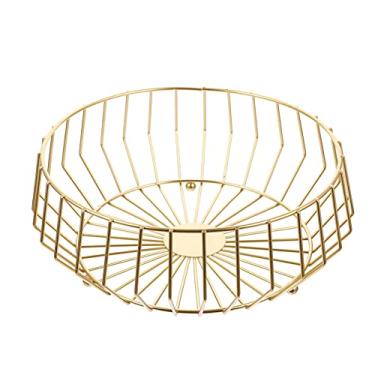 Imagem de Cesta de frutas de arame de metal para armazenamento de frutas Cestas de armazenamento redondas grandes para pão Tigela de frutas de pão de metal Titular de suporte de vegetais para lanches Moderno De