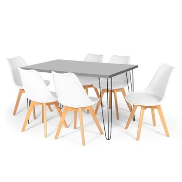 Imagem de Conjunto Mesa de Jantar Hairpin 130x80 Volpi com 6 Cadeiras Eiffel Leda - Branco