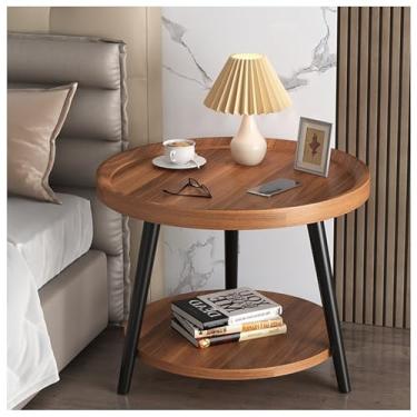 Imagem de Mesa de canto de cama pequena, cobrindo uma área de 0,3 ㎡, armazenamento de camada dupla, mesa de cabeceira, design de borda, mesa de cabeceira estreita, estável e de carga, mesa de cabeceira lateral, fácil de instalar (cor: marrom2,