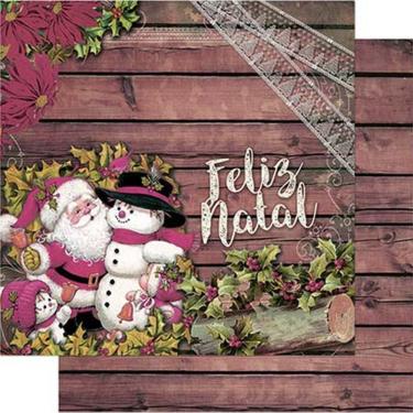 Imagem de Papel Scrapbook Natal Litoarte 30,5x30,5cm SDN-102 Papai Noel Vintage Litoarte