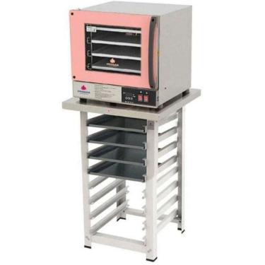 Imagem de Kit - Forno Turbo Elétrico Fast Oven PRP-004 Plus 220V Rosa + Bancada MES-004 + 4 Assadeiras  - Progás
