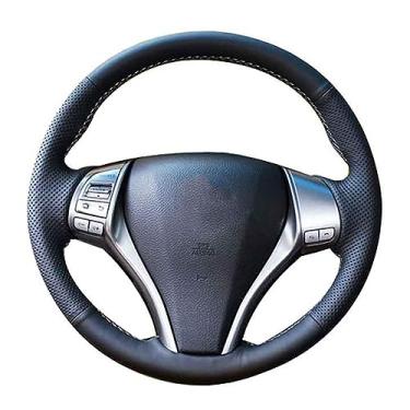 Imagem de Adequado para Nissan Altima 2013-2018, capa de volante de carro, respirável e confortável, capa de volante de couro costurada à mão