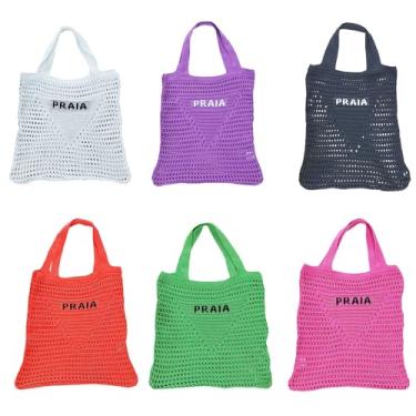 Imagem de Bolsa Crochê Diversas Cores + Canga Estampas Sortidas Moda Praia (Rosa)