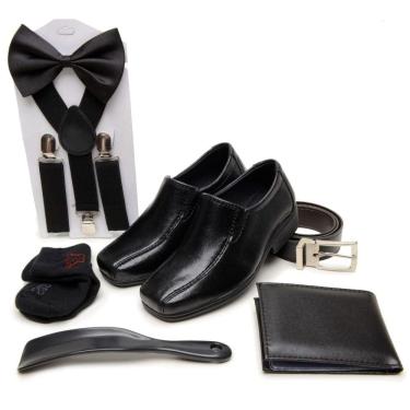 Imagem de Kit Pajem Casamento Sapato Social Infantil Cinto Carteira Suspensorio Gravata Borboleta Calçadeira Meia