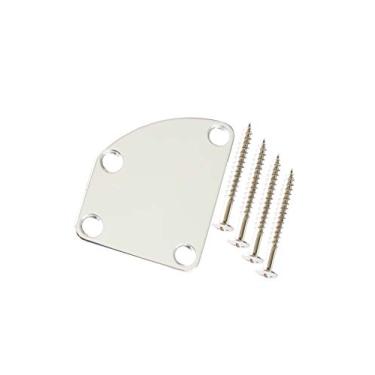 Imagem de Placa de montagem traseira para guitarra elétrica, corte recortado, semi-redondo, para guitarra Fender Stratocaster Telecaster ou baixo, 4 furos com parafusos, pacote com 1 conjunto (cromado)