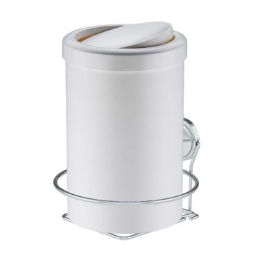 Imagem de Kit Lixeira 8 Litros Basculante Com Suporte Adesivo Para Cozinha Banheiro Branco Cromado - Future