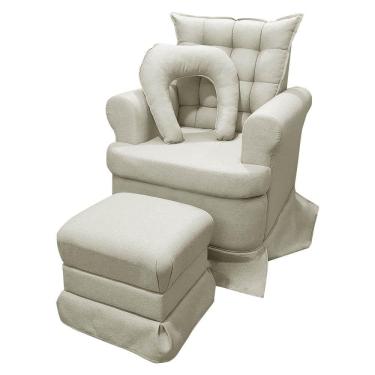 Imagem de Poltrona da Mamãe de Balanço + Puff Bebê Linho Boucle Bege SOFA STORE